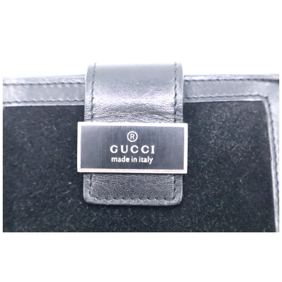 Gucci Compact Hook Wallet in Black with Logo Plate Suede and Leather Authentic - Picture 4 of 14